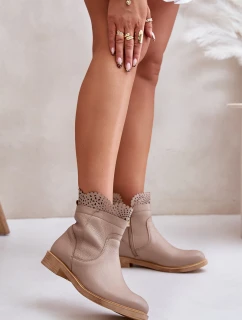 Nízké Dámské Boty Na Ploché Podpatky Kožené Lewski 3624 Béžové