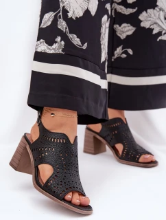 Dámské Sandály S Prořezáváním Na Podpatku Černé Tosine