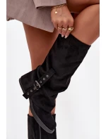 Ženské kozačky s našpulenou vrchní částí a přezkou Černé Ophelis