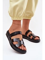 Kožené dámské pantofle na suchý zip černé Lemela