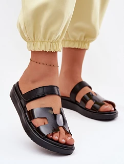 Kožené dámské pantofle na suchý zip černé Lemela