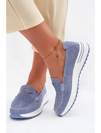 Dámské mokasíny z přírodního semiše modré Demela