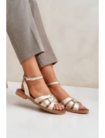 Dámské kožené sandály na plochém podpatku Zazoo 3688 zlaté