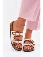 Dámské Plátěné Pantofle Na Korkové Platformě S Přezkami Bílé Osoffe