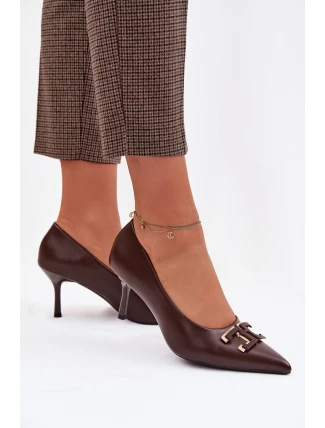 Podpatky Lodičky s ozdobou Eko kůže Hnědé Fivara