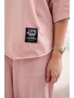 Bavlněný komplet halenka + kalhoty tmavě pudrově růžová