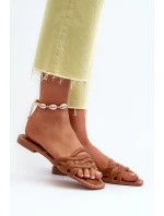 Dámské sandály z ekokože na ploché podrážce hnědé Moldela