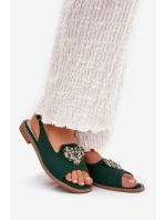 Dámské sandály s zlatým ozdobou eko semišové S.Barski KV27-059 hnědé