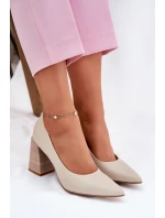 Kožené lodičky na podpatku béžové Gregosa