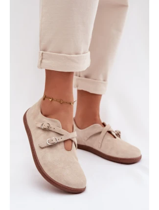 Kožené semišové dámské polobotky Zazoo N1271 světle béžové