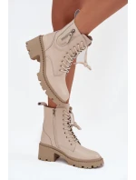 Dámské kotníkové boty Vinceza na kocích s ocieplením – béžové