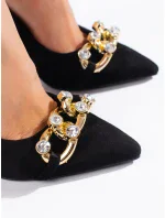 Pěkné  lodičky dámské černé na jehlovém podpatku