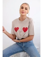 Bavlněná halenka s potiskem srdce béžový Bavlněná halenka s potiskem srdce béžový