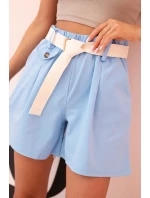 Dámské šortky s vysokým pasem a páskem modré