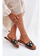 Dámské Sandály Na Ploché Podpatky Se Zlatými Přezkami Černé Nalothiel