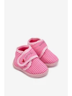 Dětské pantofle na suchý zip s pruhy růžové Lavelle