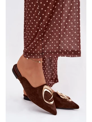 Dámské pantofle Mule s ozdobným zlatým detailem Čokoládové Galvella