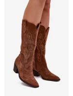 Semišové dámské kovbojky na podpatku Karira – camel