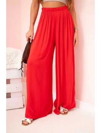 Široké dámské kalhoty z viskózy s elastickým pasem červené