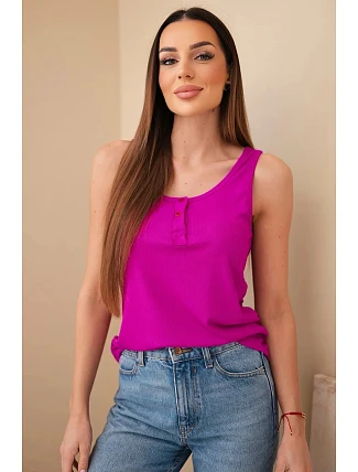 Dámská žebrovaná halenka na ramínkách s knoflíkem tmavě fialová