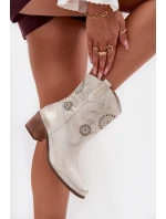 semišové kožené dámské boty s otvory na podpatku Zazoo 3844 zlaté včerněné