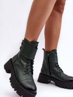 Kůže Dámské Botky Workery Zelené Lemar Anceria
