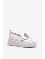 Kožené Mokasíny S Ozdobou Bílé Zazoo 3486 Kožené Mokasíny S Ozdobou Bílé Zazoo 3486