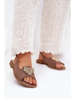 Dámské Sandály S Ozdobným Srdcem Tmavě Béžové S.Barski KV27-018