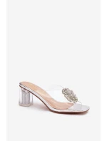 Průhledné nazouváky na podpatku s ozdobou D&A MR1037-20 stříbrné