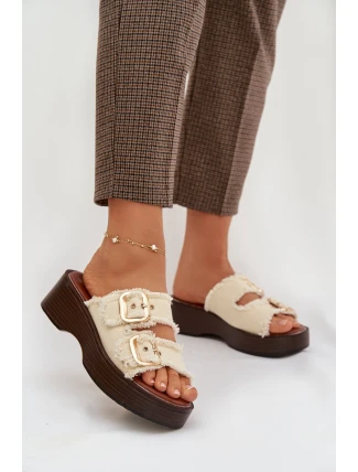 Dámské pantofle na platformě se zlatými sponami světle béžové Renelisse