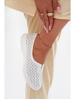 Kožené Ażurowé Dámské Polobotky Bílé Eliva