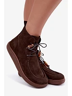Dámské barefoot kotníkové boty z nubukové kůže s korálky Zazoo 30078 hnědé