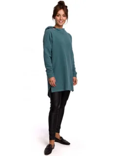 Dámský pletený svetr se zaobleným lemem B176 tyrkysový - BeWear