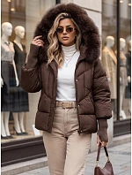 Dámská prošívaná zimní bunda s kožešinou, hnědá, FashionStreet TY5744