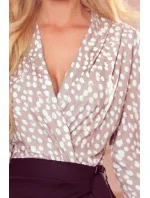 Dámské béžové puntíkované body/halenka s přeloženým obálkovým výstřihem 375-1 Dámské béžové puntíkované body/halenka s přeloženým obálkovým výstřihem 375-1