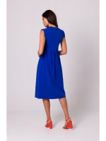 B262 Bavlněné šaty s vysokým pasem - královská modř