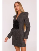 M869 Tweed šaty s výstřihem do V - černé M869 Tweed šaty s výstřihem do V - černé