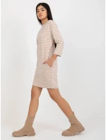 Dámské šaty LO SK LK 259.08 Béžová s bílou - Rue Paris
