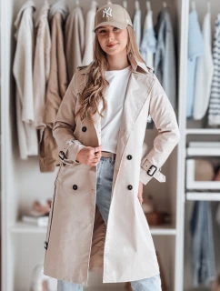 Dámský dlouhý kabát s páskem SLIMFOTA bílý FashionStreet NY0745