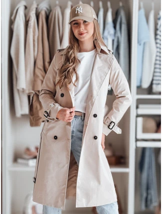 Dámský dlouhý kabát s páskem SLIMFOTA light beige FashionStreet NY0745