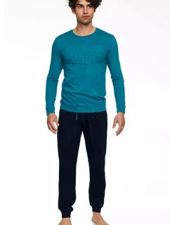 Pánské pyžamo 40040 Badge turquise - HENDERSON