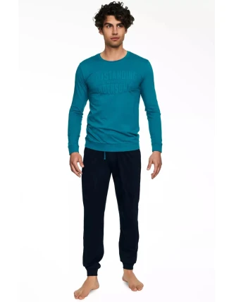 Pánské pyžamo 40040 Badge turquise - HENDERSON Pánské pyžamo 40040 Badge turquise - HENDERSON