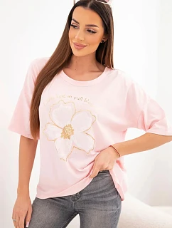 Dámská bavlněná oversize halenka s květinovým potiskem bonbónově růžová