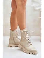 Kožené botky worker s přívěsky na zip CheBello 4553 Béžové