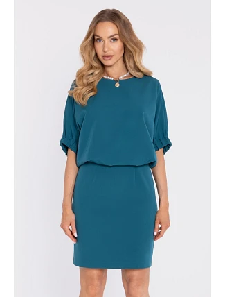 M904 Blůzové šaty s rozparkem na zádech - oceánsky modré