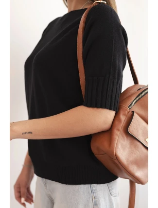 Dámský svetr z viskózy s krátkým rukávem černý