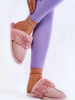 Dámské zateplené pantofle s kožíškem Světle růžová Franco