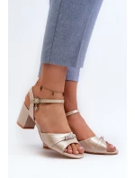 Dámské sandály z ekokože na podpatku s ozdobami zlaté Narhi