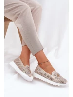 Dámské Kožené Ažurové Polobotky Z Přírodní Kůže D&A LR51-631 Zlaté Dámské Kožené Ažurové Polobotky Z Přírodní Kůže D&A LR51-631 Zlaté