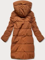 Delší dámská zimní bunda v karamelové barvě s vysokým stojáčkem (j9-067)